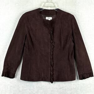 VTG 90s VS2 Goat Suede Leather Jacket Womens S Brown Ruffles Old Money Baddie
